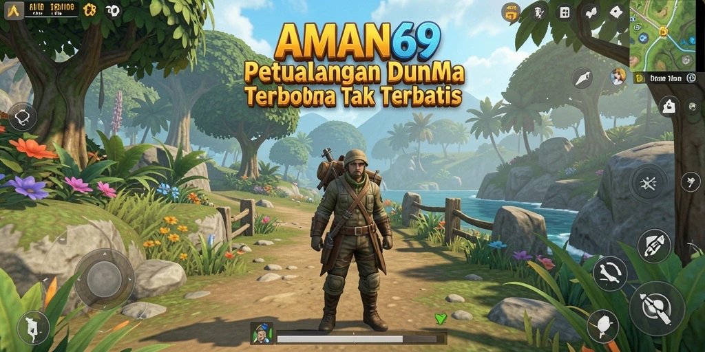 Tangkapan layar AMAN69 yang menunjukkan pemandangan dunia terbuka yang memukau.