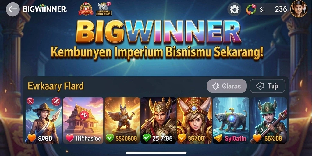 Tampilan screenshot menunjukkan gameplay seru BIGWINNER dalam membangun bisnis.