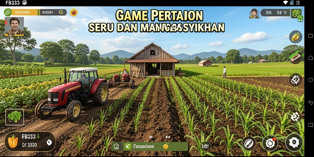 Tampilan screenshot FB333 menampilkan aktivitas bertani yang ramai dan menarik.