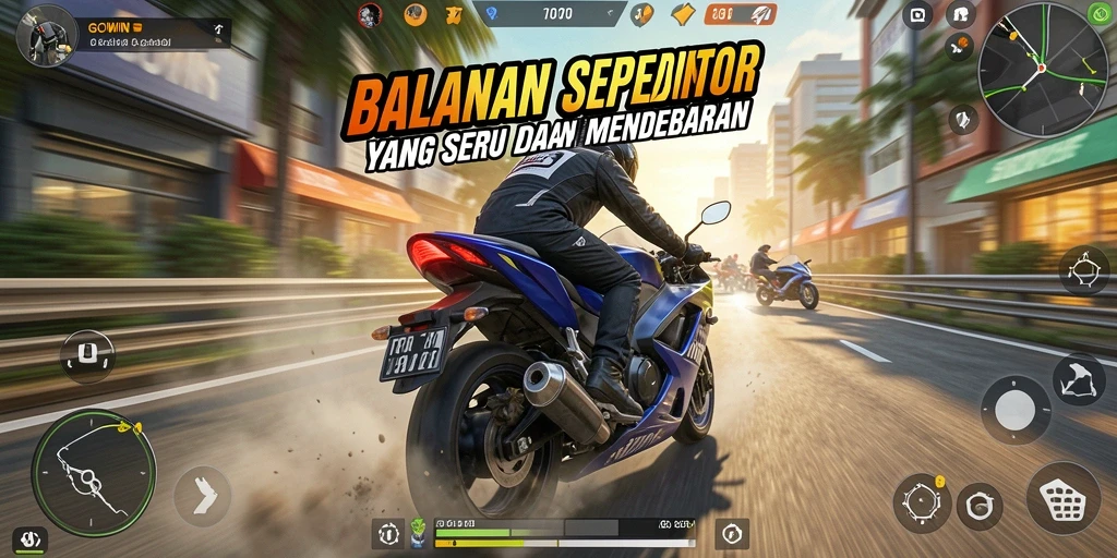 Tampilan menarik dari GOWIN dengan aksi balapan sepeda motor yang intens.