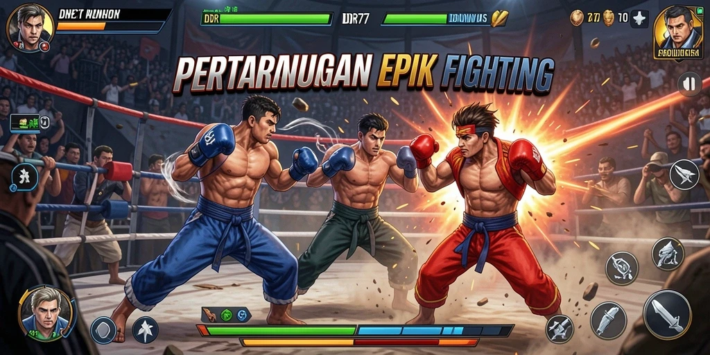 Screenshot gameplay IDR77 menampilkan pertarungan seru dengan efek visual yang mengesankan.