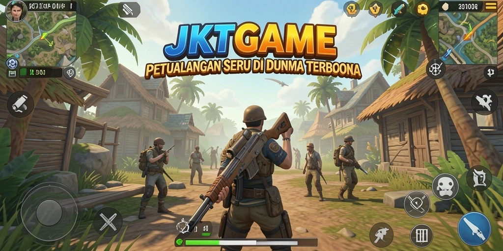 Tampilan gameplay JKTGAME dengan berbagai karakter dan lingkungan yang menakjubkan.