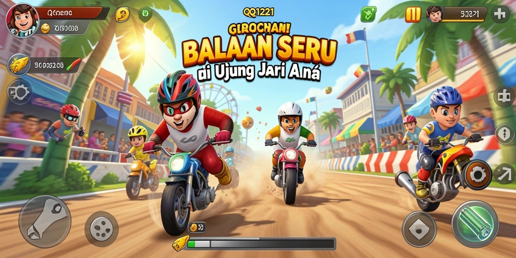 Tampilan gameplay seru balapan di QQ1221 dengan mobil cepat.