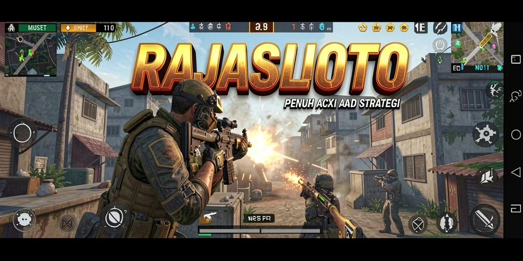 Tampilan gameplay mendebarkan RAJASLOTO dengan aksi tembak-menembak yang intens.