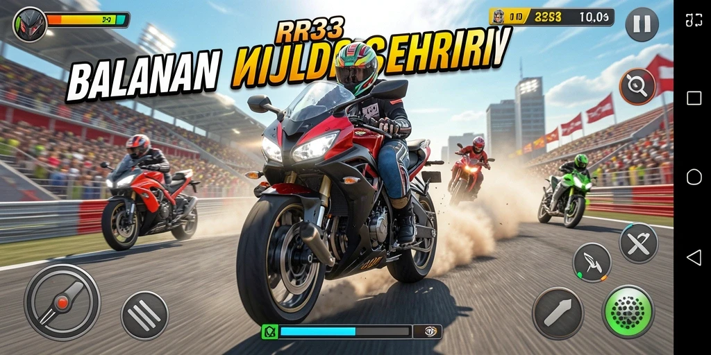 Tampilan gameplay Balapan Motor yang mendebarkan di RR33.