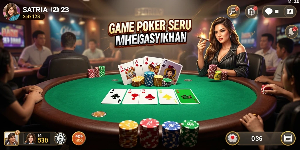 Tampilan gameplay Poker menarik dari SATRIA123 dengan banyak pemain.