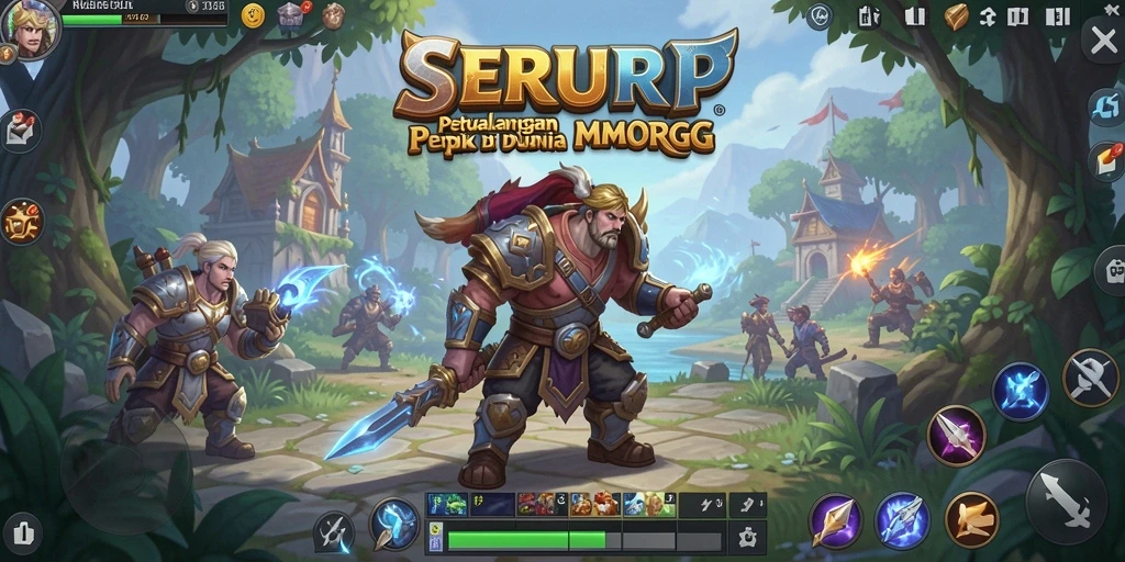 Screenshot utama SERURP menampilkan aksi seru dunia MMORPG.