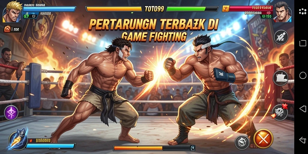 Gameplay TOTO99 menampilkan pertarungan seru antar karakter di arena.